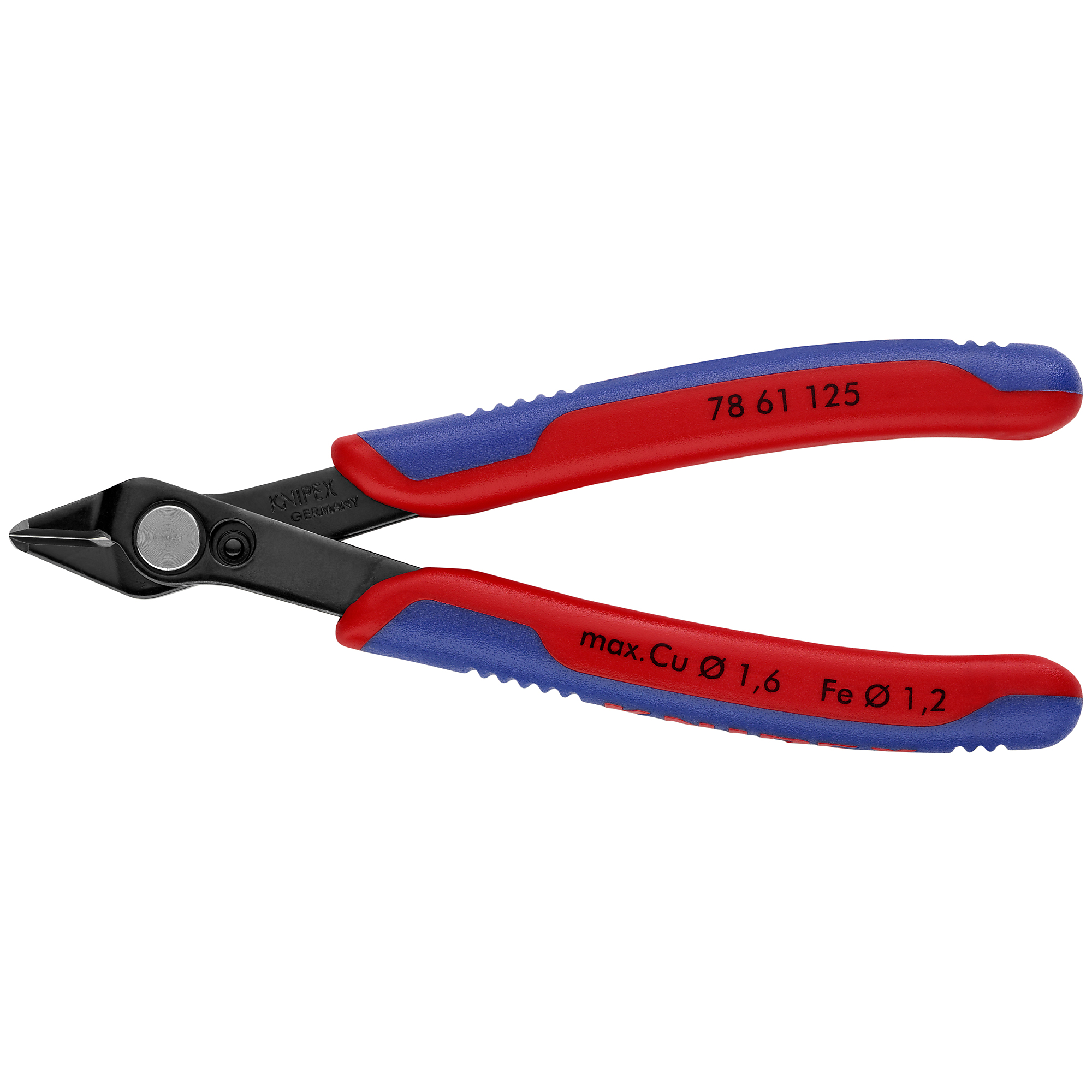 KNIPEX, Electr Super Knips, Comfort Grip, 5in., Pieces (qty.) 1 Material Steel, Jaw Capacity 0.063 in, Model# 78 61 125 SBA